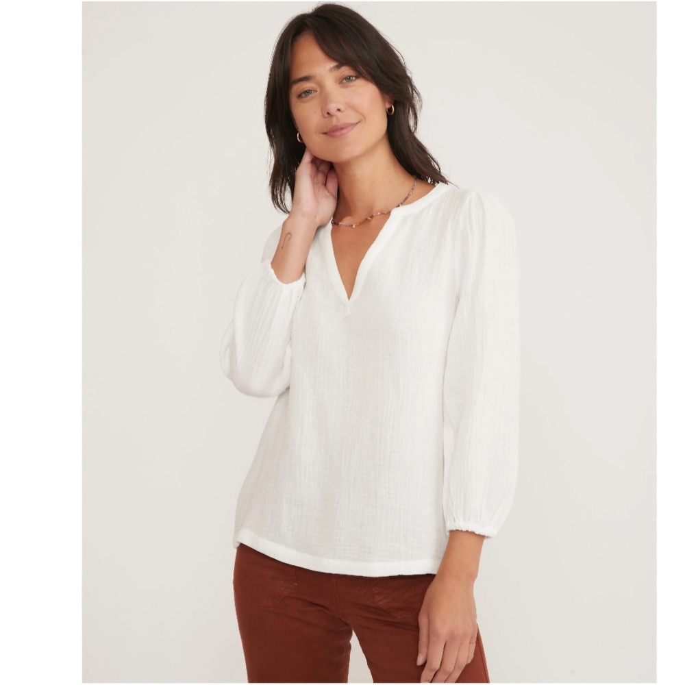 Marine Layer Jamie Light Cotton Pullover Top Sz L White